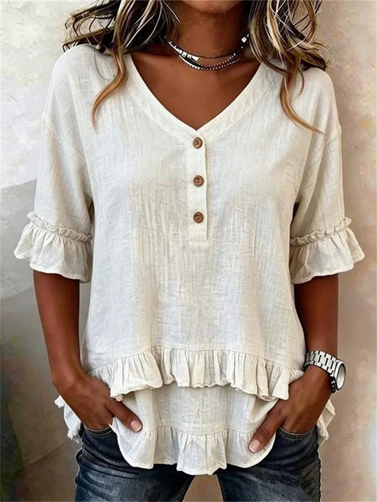 T-shirt à manches courtes à col en V pour femme