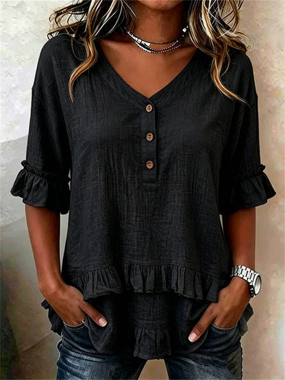 T-shirt à manches courtes à col en V pour femme