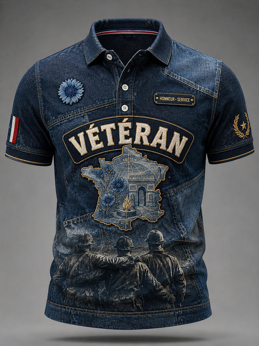 Chemise française à manches courtes pour hommes vétérans
