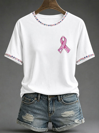 T-shirt décontracté imprimé de sensibilisation au cancer du sein chez la femme