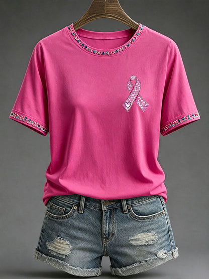 T-shirt décontracté imprimé de sensibilisation au cancer du sein chez la femme