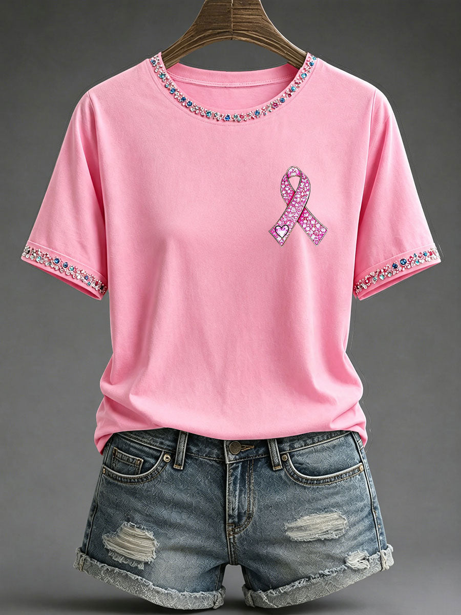 T-shirt décontracté imprimé de sensibilisation au cancer du sein chez la femme