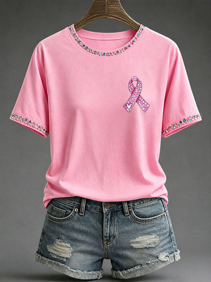 T-shirt décontracté imprimé de sensibilisation au cancer du sein chez la femme