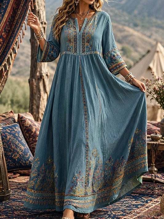 Robe à manches longues pour femme, ornée d’un imprimé de style bohème