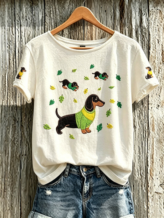 T-shirt décontracté à manches courtes pour femme, imprimé d’un mignon motif de chien