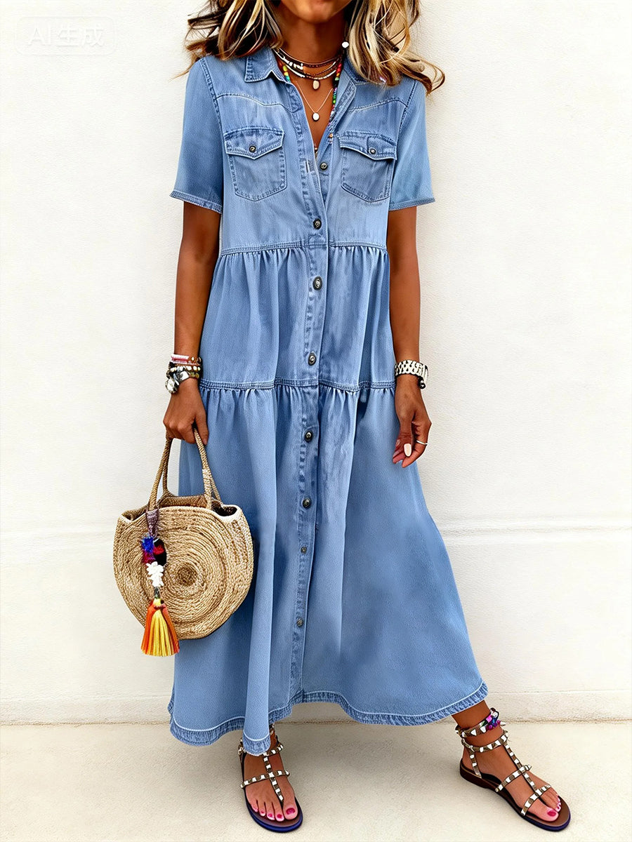 Robe chemise en denim élégante décontractée pour femmes