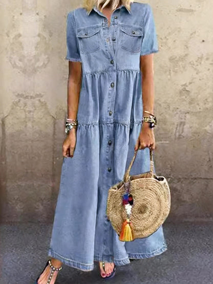 Robe chemise en denim élégante décontractée pour femmes