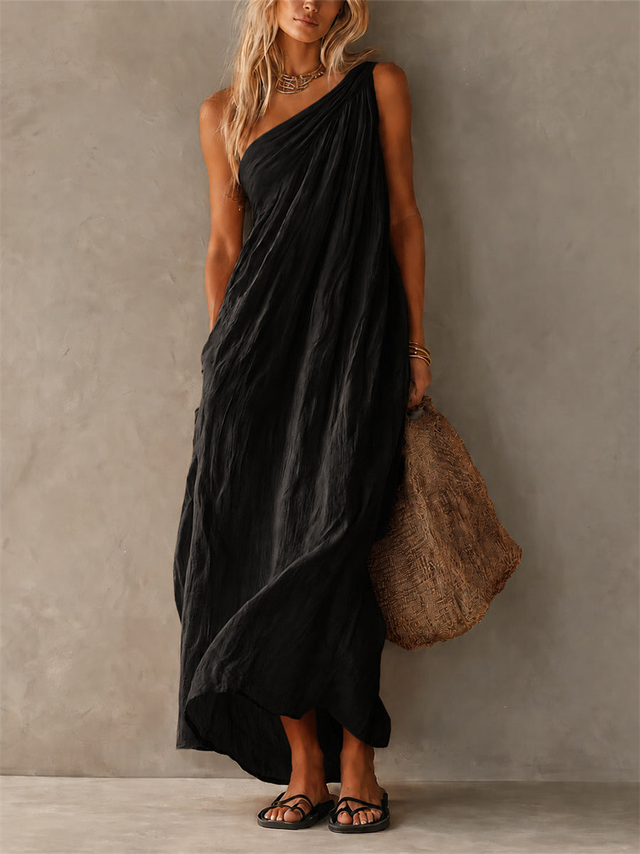 Simple Classy une épaule sans manches Maxi Dress des femmes