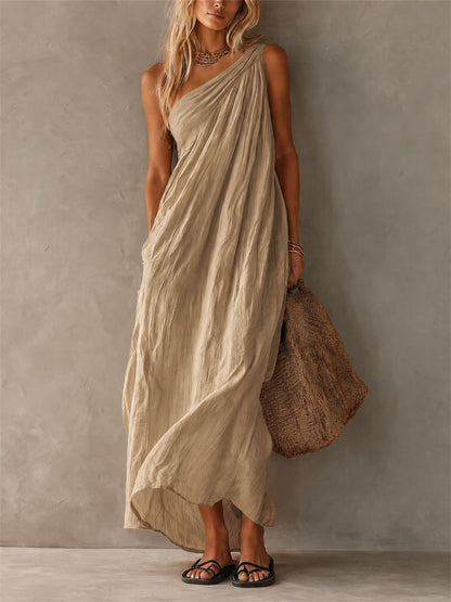 Simple Classy une épaule sans manches Maxi Dress des femmes
