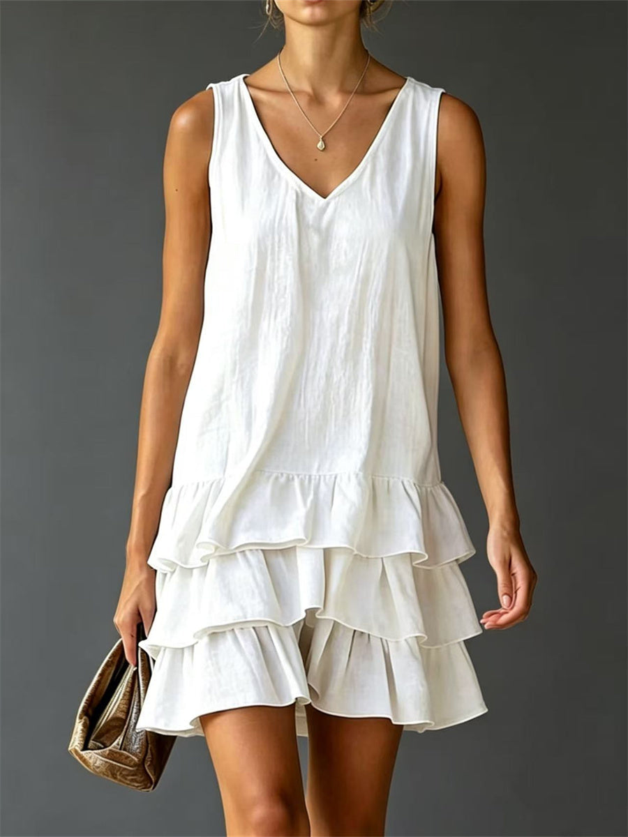 Mini-robe sans manches à volants vintage pour femmes