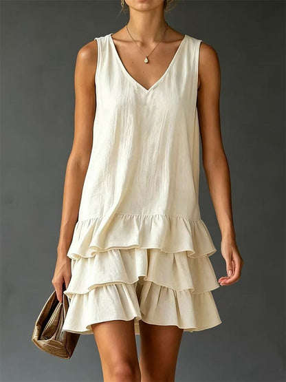 Mini-robe sans manches à volants vintage pour femmes