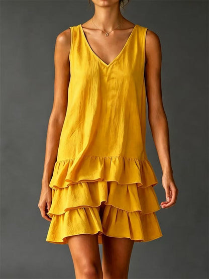 Mini-robe sans manches à volants vintage pour femmes
