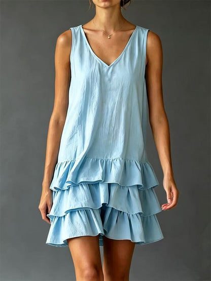 Mini-robe sans manches à volants vintage pour femmes