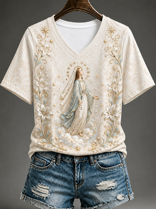 T-shirt à manches courtes pour femmes, motif de l’Assomption de Marie