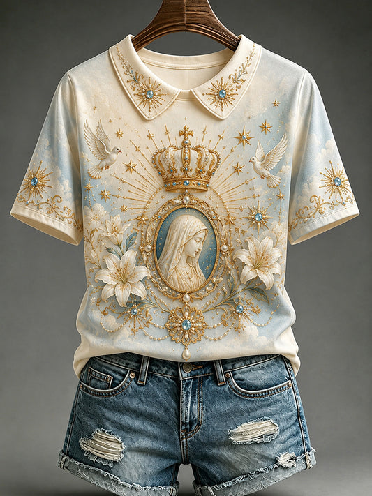 T-shirt à col faux deux pièces imprimé Assumption of Mary Femme