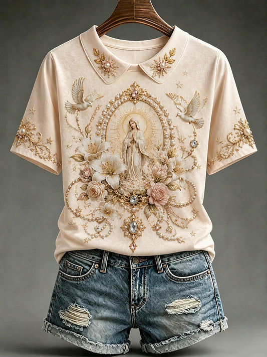T-shirt à col imprimé «Assomption de Marie» deux-pièces pour femme