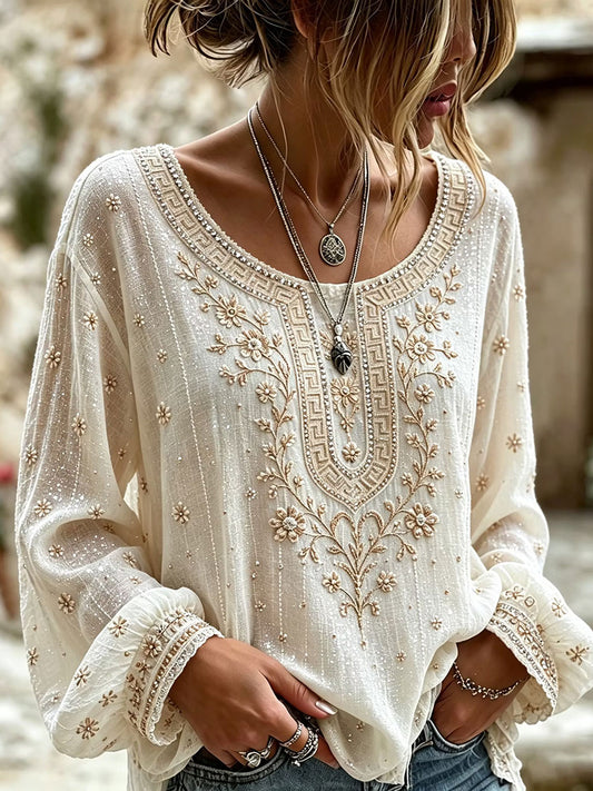 Haut élégant en coton et lin pour femme