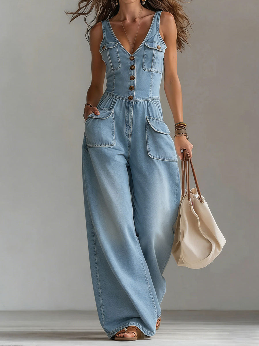 Combinaison en denim rétro pour femme