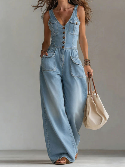 Combinaison en denim rétro pour femme