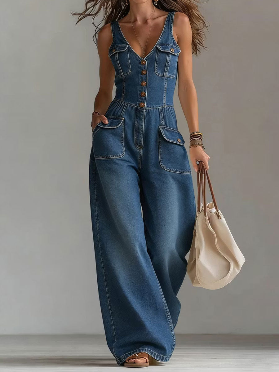 Combinaison en denim rétro pour femme