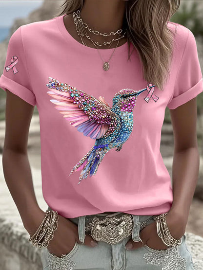 T-shirt Décontracté Femme Imprimé Ruban Rose