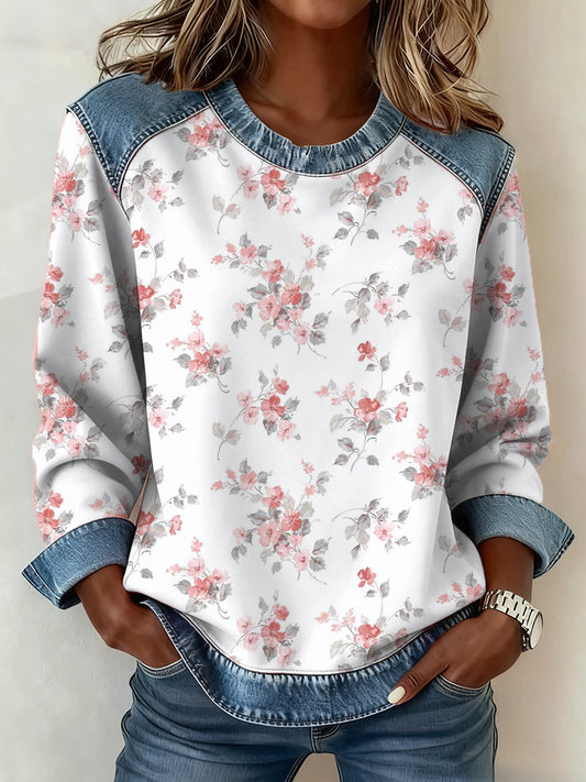Femmes du cancer du sein motif rose Patchwork Art Sweatshirt