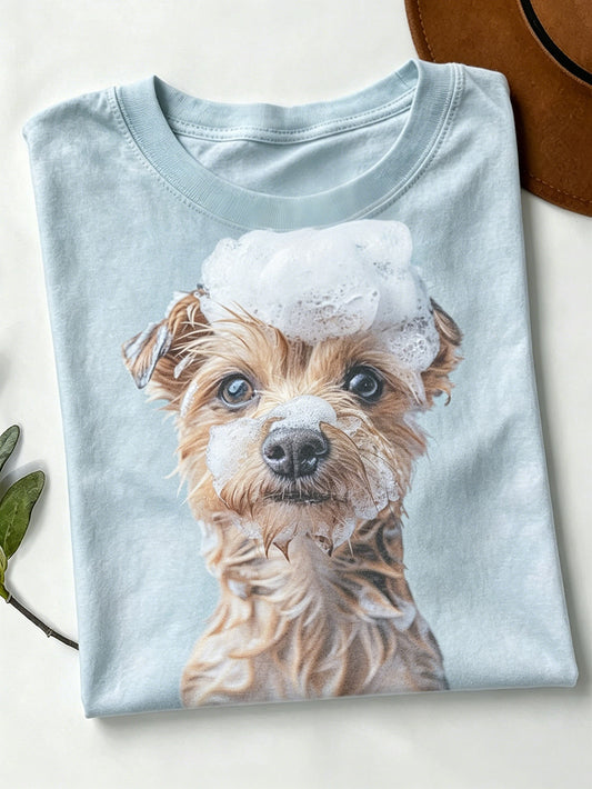 T-shirt femme à manches courtes imprimé motif chien mignon