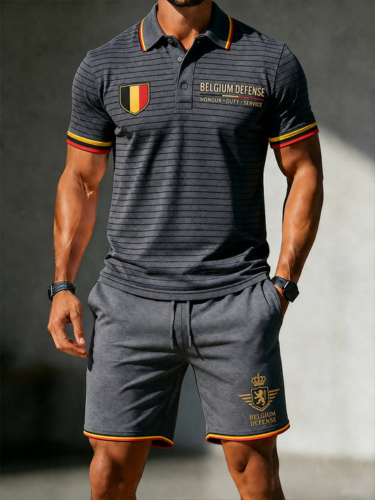 Ensemble polo à manches courtes et short pour homme, avec imprimé de style militaire