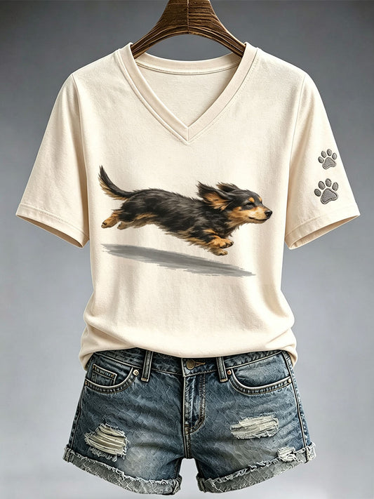 T-shirt Cute Running Dachshund Femme