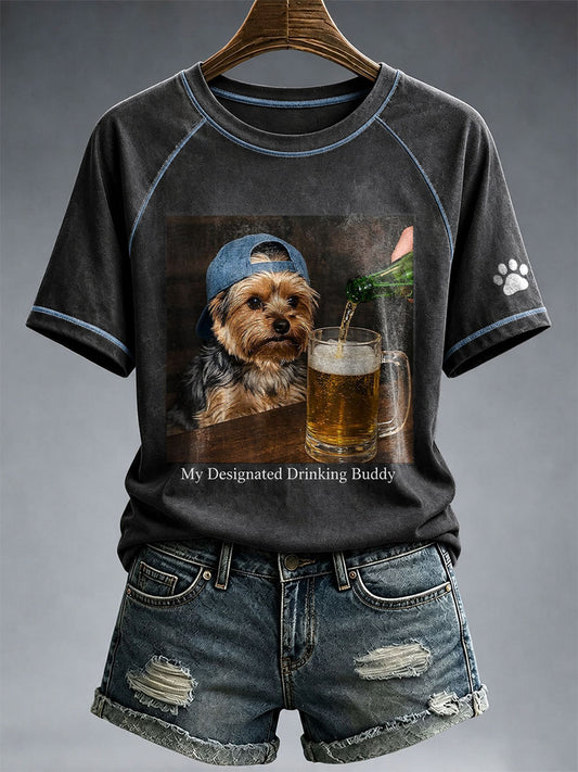 T-shirt My Designated Drinking Buddy Yorkshire Terrier Femme