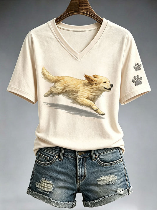 T-shirt Cute Running Golden Retriever Femme