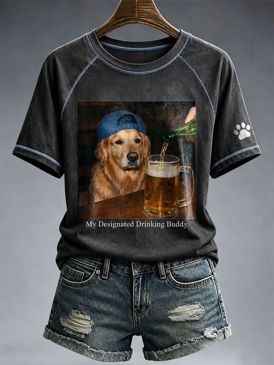 T-shirt My Designated Drinking Buddy Golden Retriever Femme