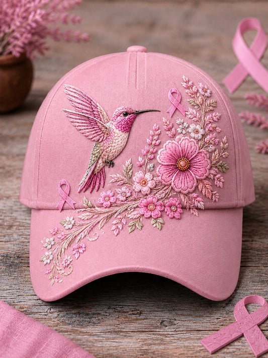Chapeau de soutien de sensibilisation au cancer du sein unisexe à imprimé floral et colibri rose