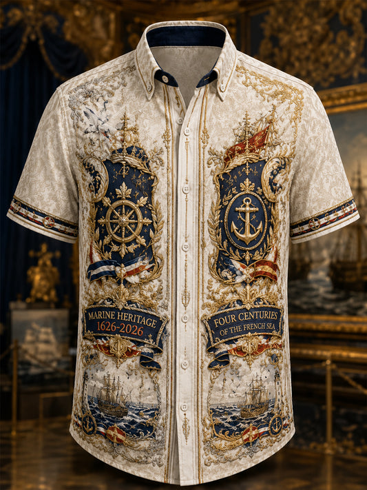 Chemise décontractée pour homme, marine française, manches courtes