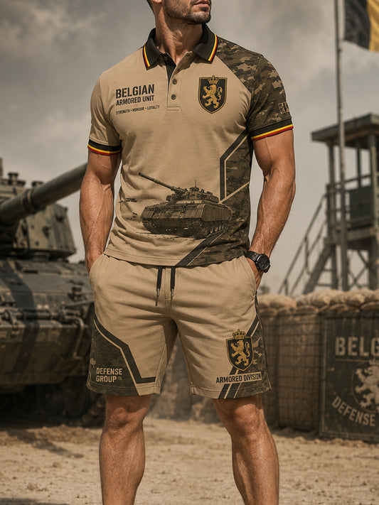 Ensemble de polo à manches courtes pour homme, orné d’un imprimé vintage de style militaire