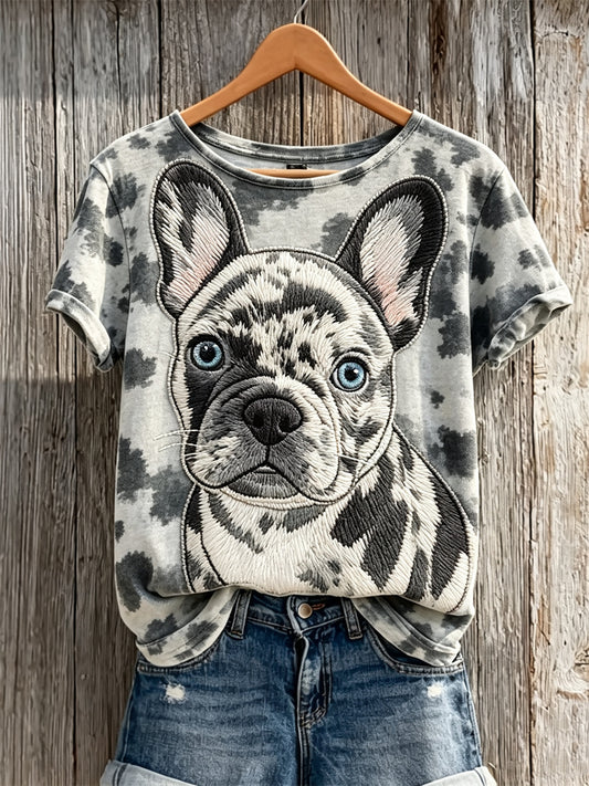 T-shirt à manches courtes pour femmes, motif imprimé bouledogue français et manteau pour chien