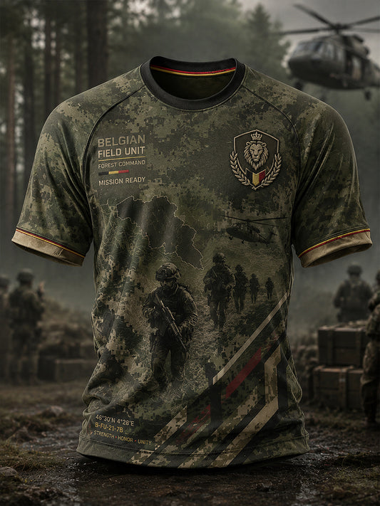 T-shirt raglan à manches courtes pour homme, avec imprimé de style militaire