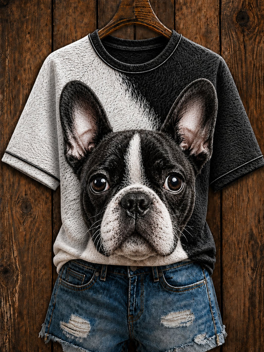 Mignon Boston Terrier Art col rond manches courtes T-shirt des femmes