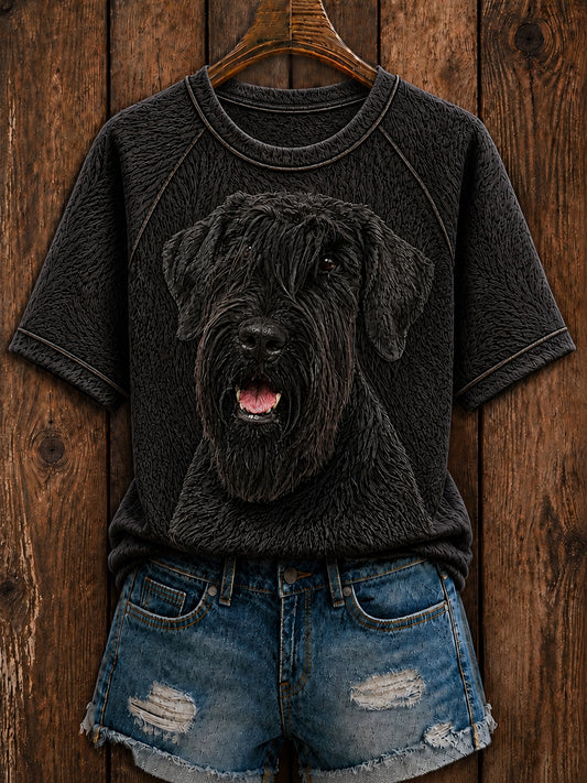 Femme Mignon Géant Schnauzer Art Col Rond À Manches Courtes T-shirt