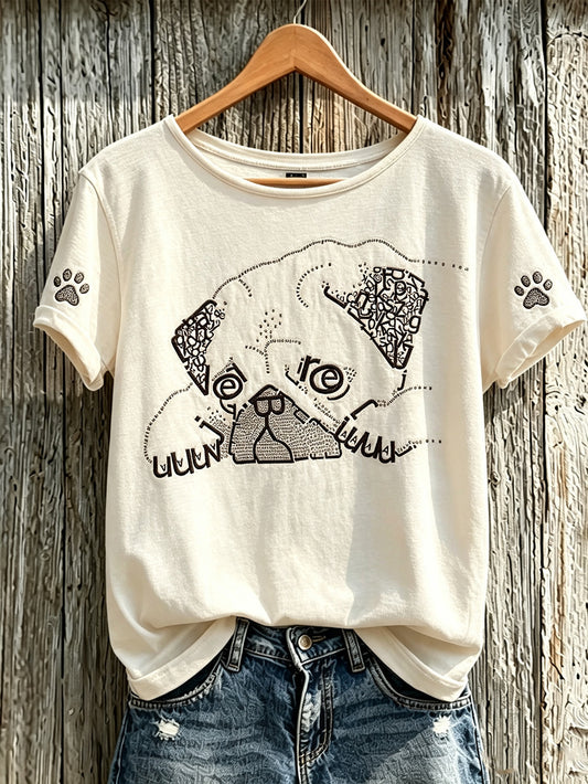 T-shirt décontracté à manches courtes pour femme, imprimé d’un mignon motif de chien