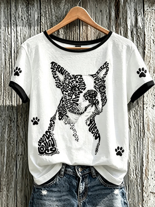 T-shirt décontracté à manches courtes pour femme, imprimé d’un mignon motif de chien