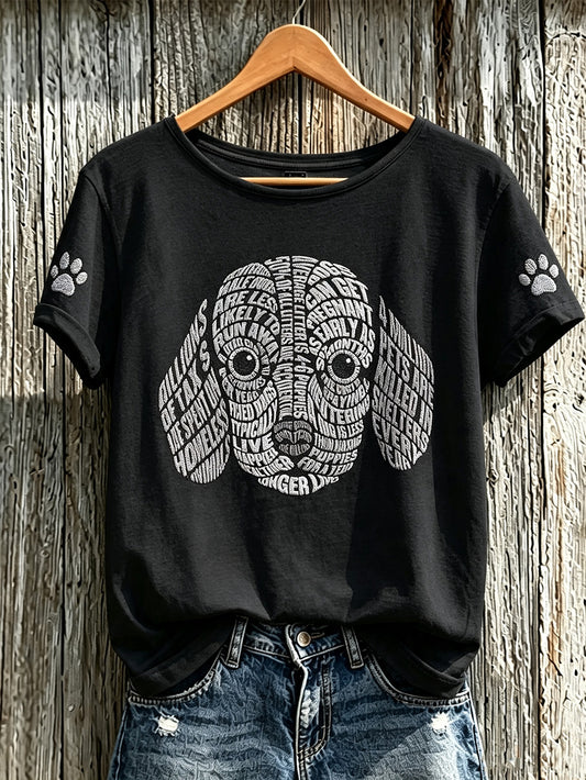 T-shirt décontracté à manches courtes pour femme, imprimé d’un mignon motif de chien