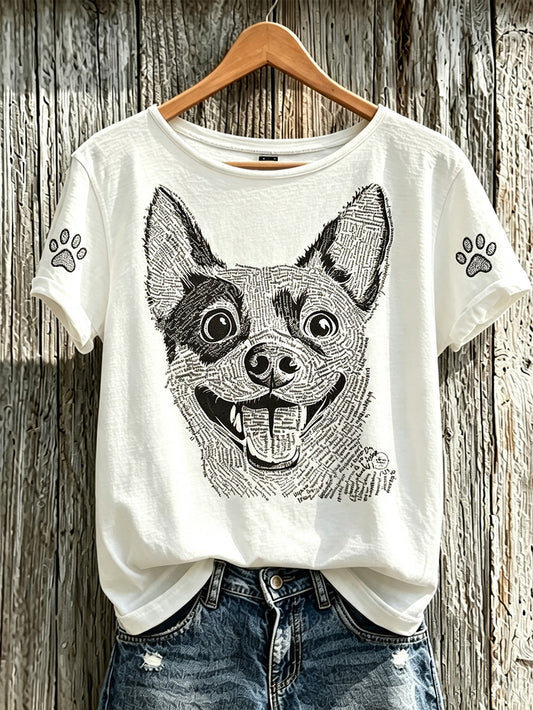 T-shirt décontracté à manches courtes pour femme, imprimé d’un mignon motif de chien