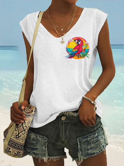T-shirt décontracté sans manches à imprimé perroquet pour femme I'm Retired It's 5 O'clock Everywhere