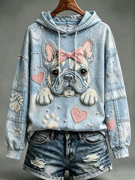Sweat à Capuche Femme Bow French Bulldog Rose