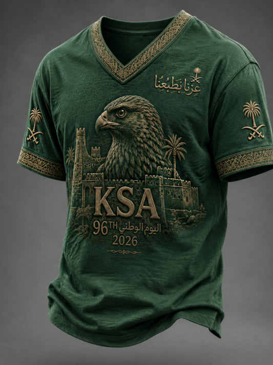 Men's Saudi National Day V-neck T-shirt