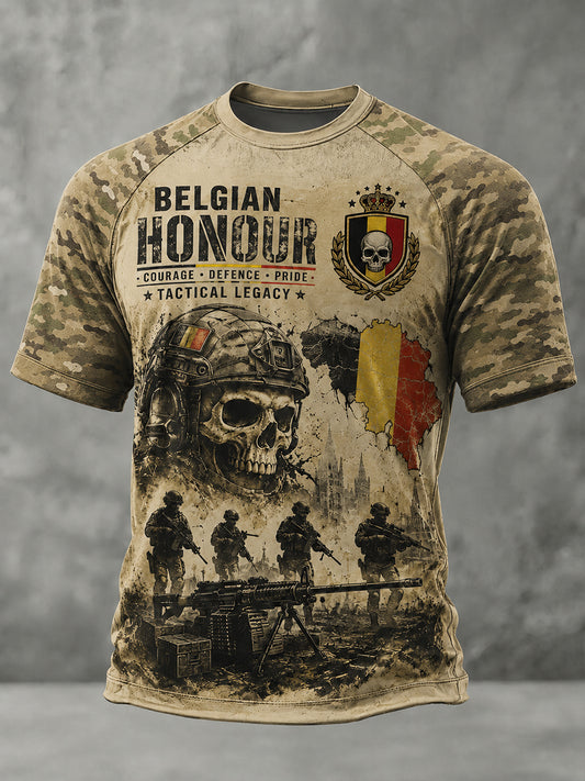 T-shirt raglan à manches courtes pour homme, avec imprimé camouflage de style militaire