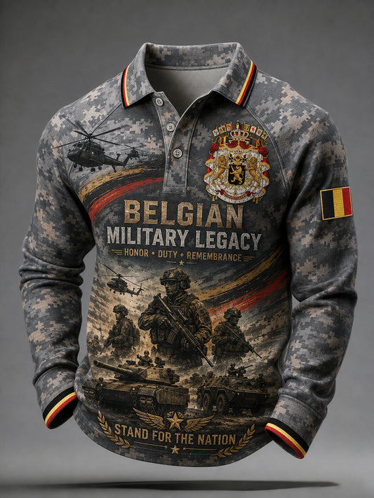 Polo homme à manches raglan et manches longues, orné d’un imprimé camouflage de style militaire
