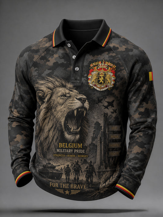 Polo homme à manches raglan et manches longues, orné d’un imprimé camouflage de style militaire