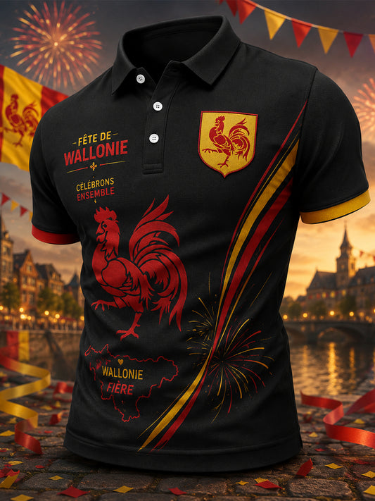 Polo à manches courtes pour homme, orné d’un imprimé inspiré du festival folklorique wallon